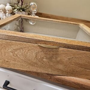 Wood Glass Top Jewelry Box - Natural Brown Threshold Display Box
